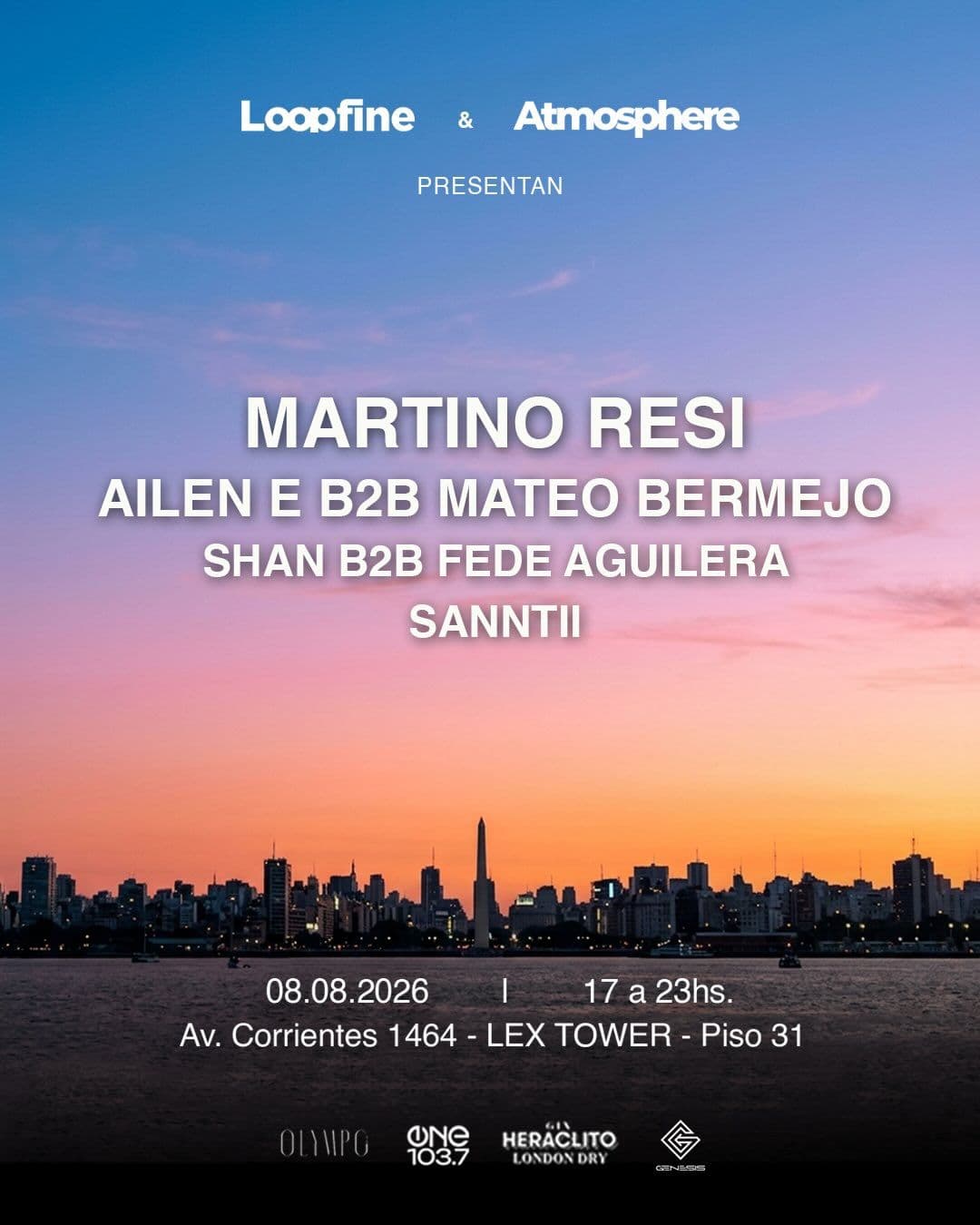 Martino Resi, Sunset x Atmosphere, Olympo Sky Bar, Microcentro Buenos Aires
