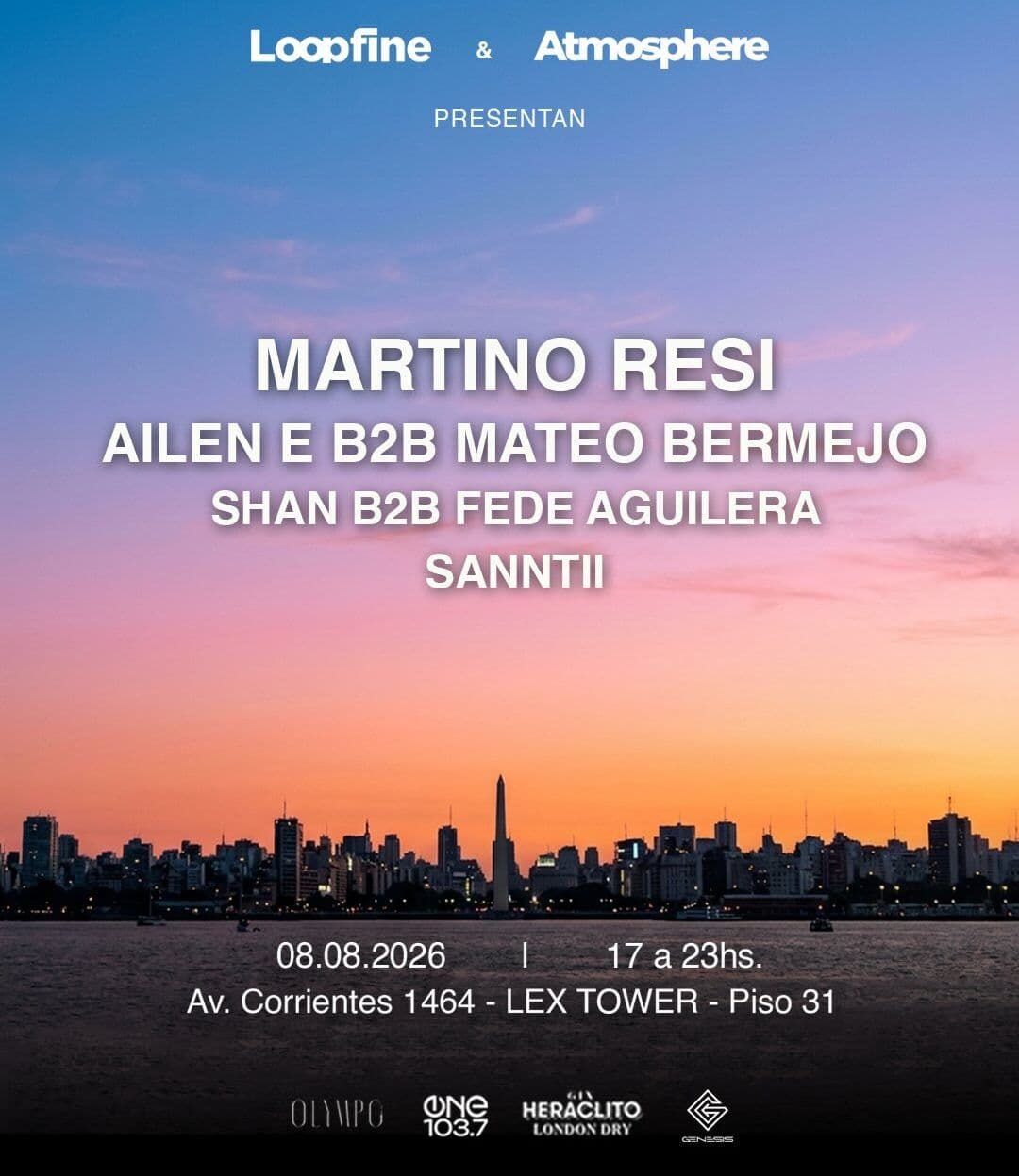 Martino Resi, Sunset x Atmosphere, Olympo Sky Bar, Microcentro Buenos Aires