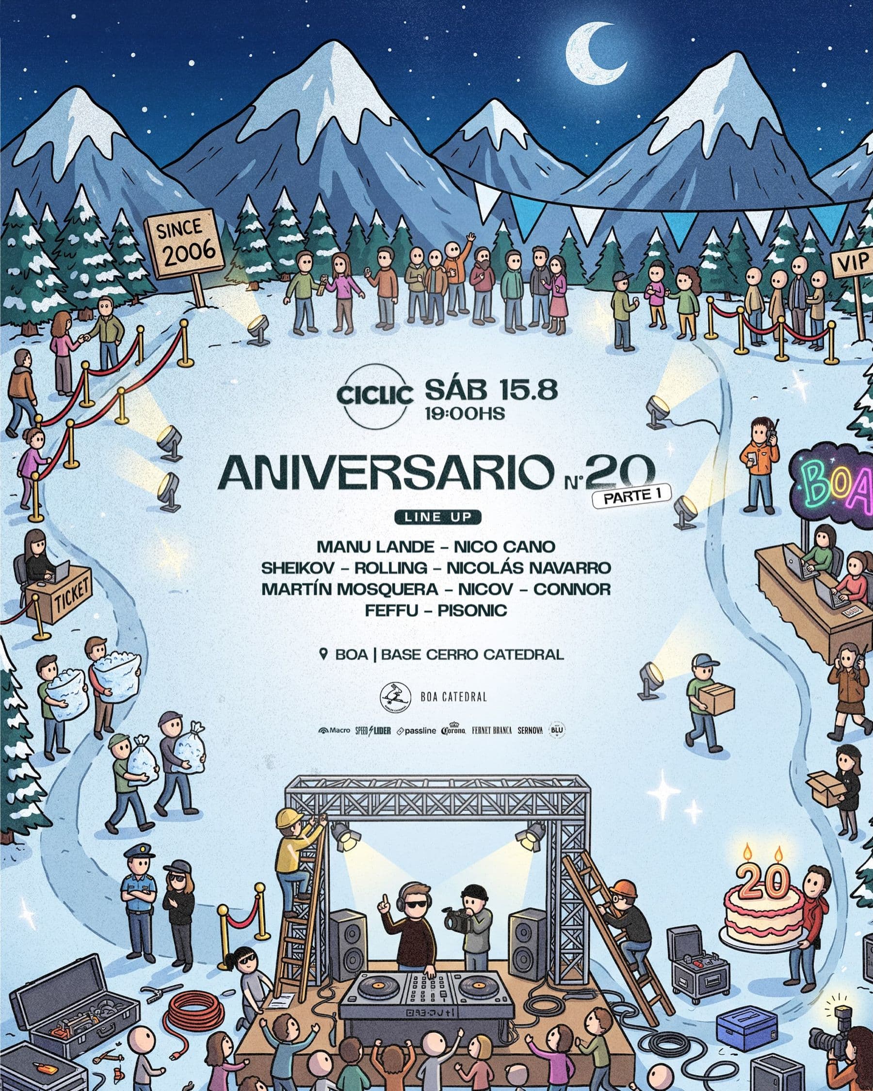 Manu Lande + Nico Cano, Aniversario 20 x Ciclic – BOA Catedral, Bariloche Rio Negro