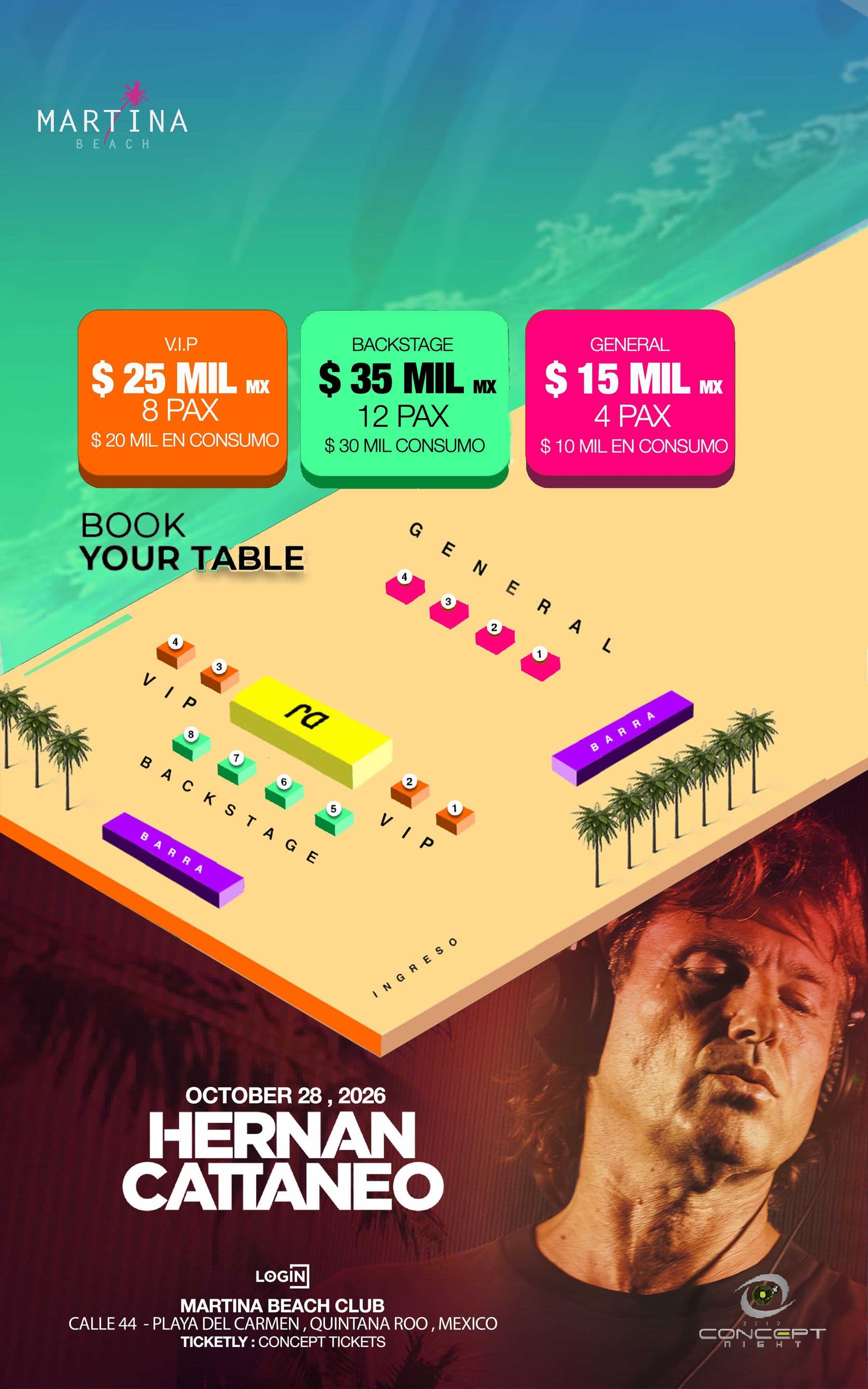 Hernán Cattaneo - Martina Beach Club, Playa del Carmen